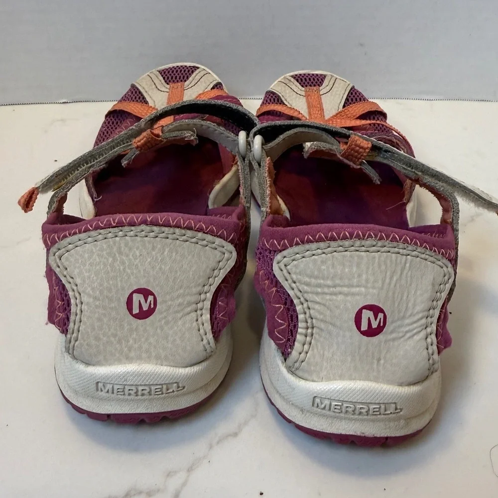 Merrell Hydro Kids Sandals Pink Orange White Leather Mesh Size 13M